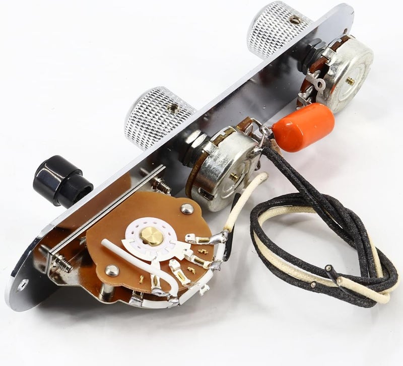 Domofa Loaded Guitar Control Plate for Telecaster Electric Guitar Prewired 3 Way Switch 500K Potentiometers Tone Volume Knob with Wiring Harness (Chrome) - Image 2
